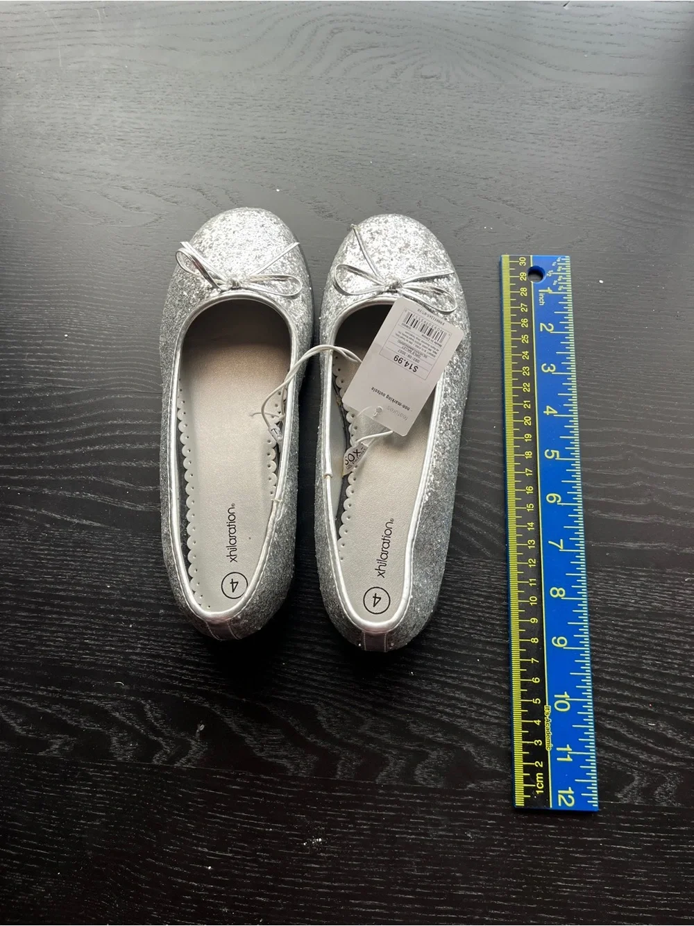 Xhilaration Silver Glitter Girls Ballet Flat Shoes Size 4 New Hummingbird